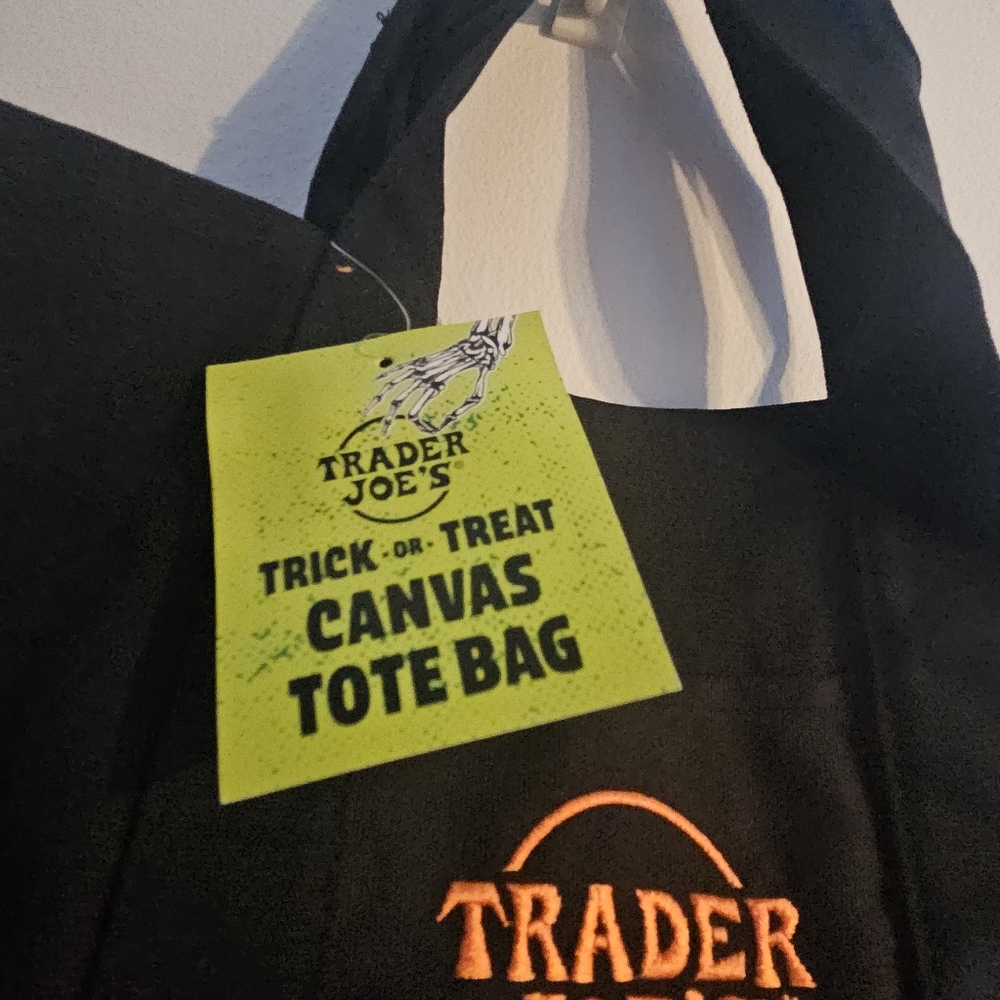 2 Trader Joe's Orange & Black Canvas mini Totes